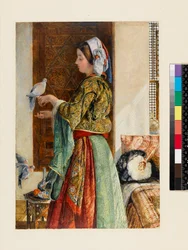 Mädchen mit zwei Käfigtauben, Kairo, 1864